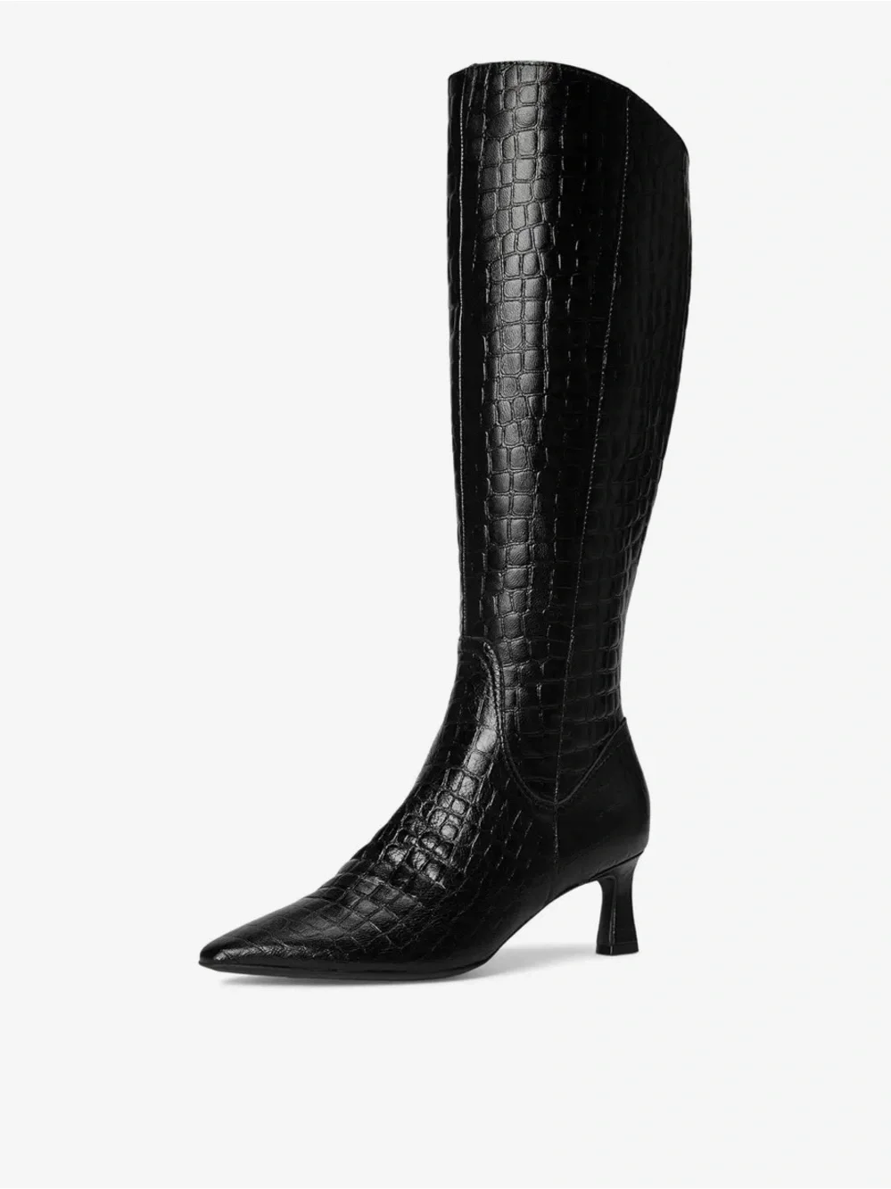 Naturalizer DEESHA WIDE CALF Pointed-Toe Croc-Embossed Knee Leather Boots Black